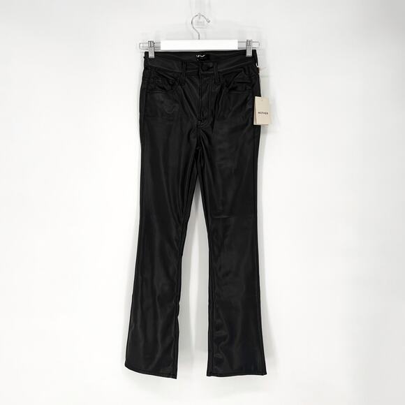 MOTHER NWT The Insider Flood Pants Women’s Size 24 Black Faux Leather - Picture 2 of 9